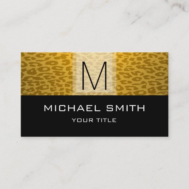 Leopardmönster Modern Svart Monogram Visitkort (Framsida)
