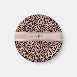 Leopardmönster Monogram Roséguld Svart Magnet