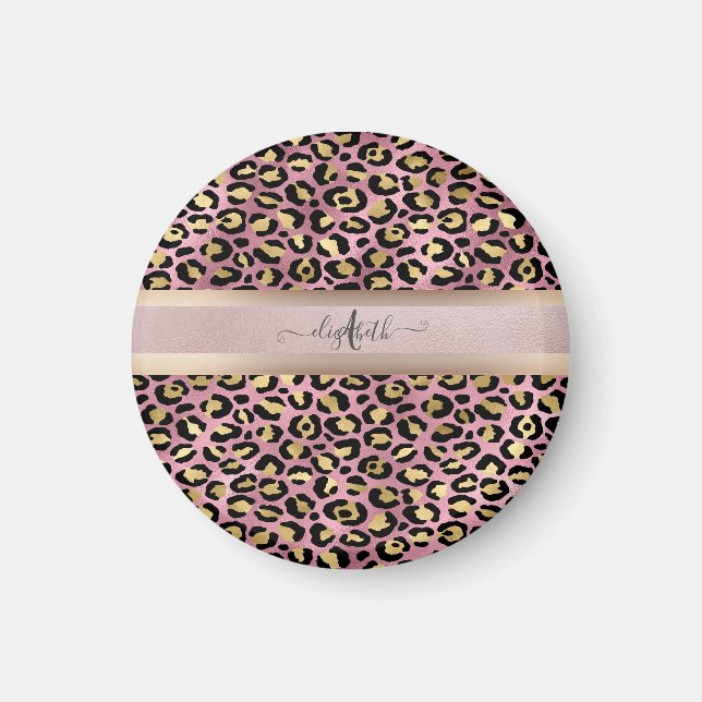 Leopardmönster Monogram Roséguld Svart    Magnet (Framsidan)