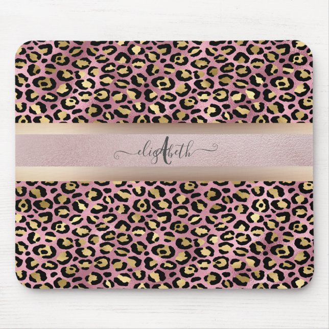 Leopardmönster Monogram Roséguld Svart Musmatta (Framsidan)