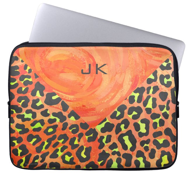 Leopardmönster Orange och gul tryck Laptop Sleeve (Framsidan)