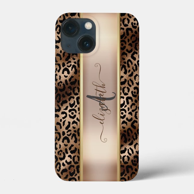 Leopardmönster Svart Brons Monogram (Baksida)