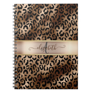 Leopardmönster Svart Brons Monogram Anteckningsbok