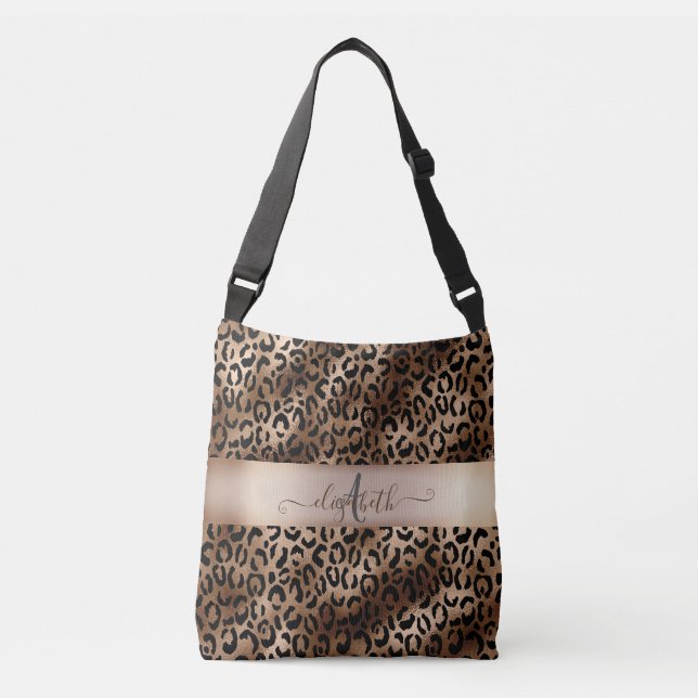 Leopardmönster Svart Brons Monogram Axelväska (Framsida)