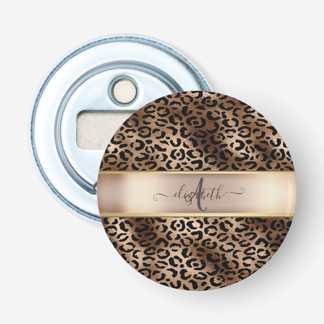 Leopardmönster Svart Brons Monogram Flasköppnare (Framsidan)