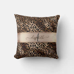 Leopardmönster Svart Brons Monogram Kudde