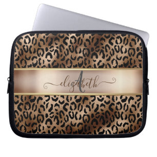 Leopardmönster Svart Brons Monogram Laptop Fodral