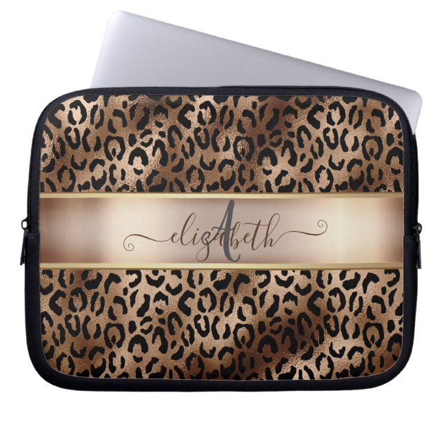 Leopardmönster Svart Brons Monogram     Laptop Fodral (Framsidan)