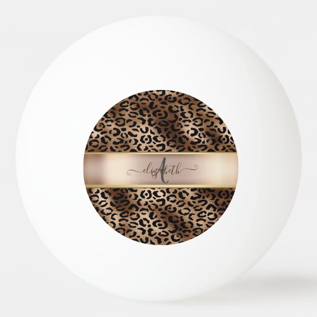 Leopardmönster Svart Brons Monogram Pingisboll (Framsidan)