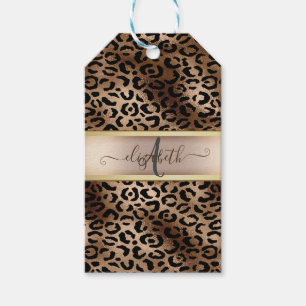 Leopardmönster Svart Brons Monogram Presentetikett