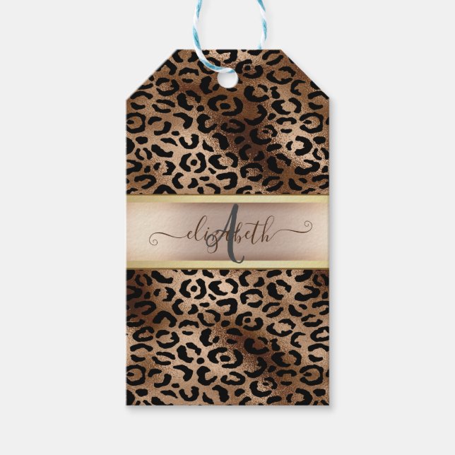 Leopardmönster Svart Brons Monogram Presentetikett (Framsidan)