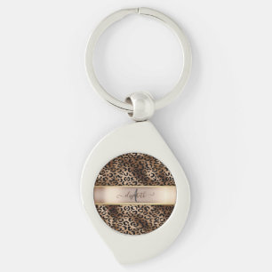 Leopardmönster Svart Brons Monogram Swirl Silverfärgad Nyckelring