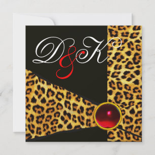 LEOPARDMÖNSTERD BAND, RÖD RUBIN ÄDELSTEN MONOGRAM INBJUDNINGAR