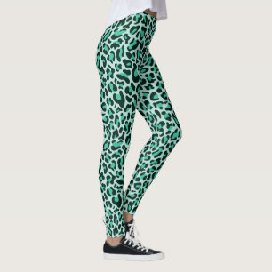Leopardmönstrade Leggings Tealblå och Svarta