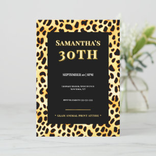 Leopardpäls 30-års födelsedagsinbjudan Guld Svart Inbjudningar