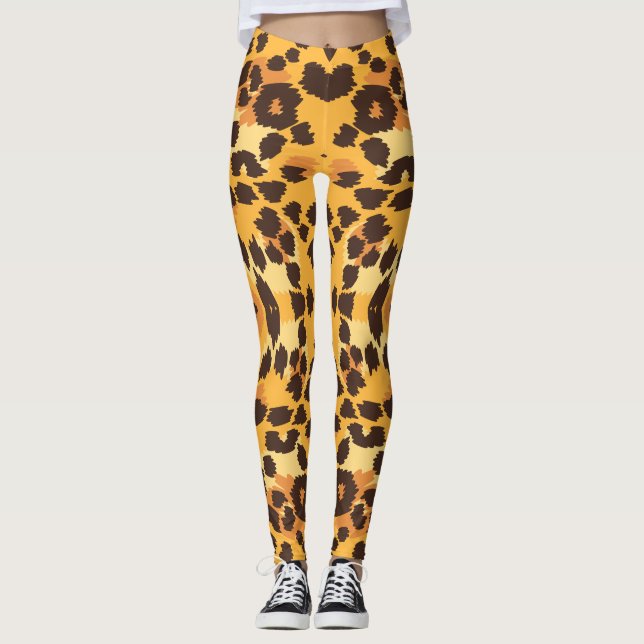 Leopardprickig katt mönster orange brun safari dju leggings (Framsida)