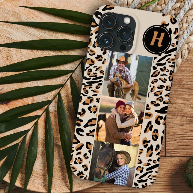 Leopardprint 3 fyrkantiga foton Naturligt monogram (Skapare uppladdad)