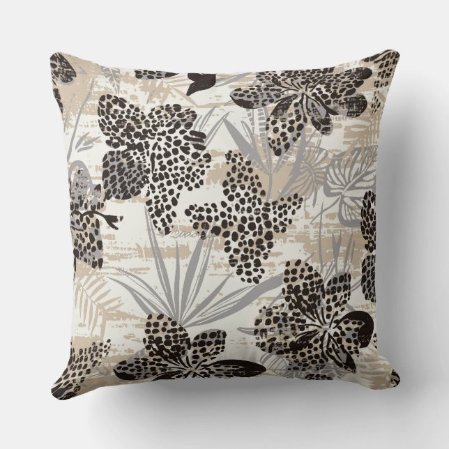 Leopardprint Floral Kastkudde | Neutral Botanisk Kudde (Baksida)