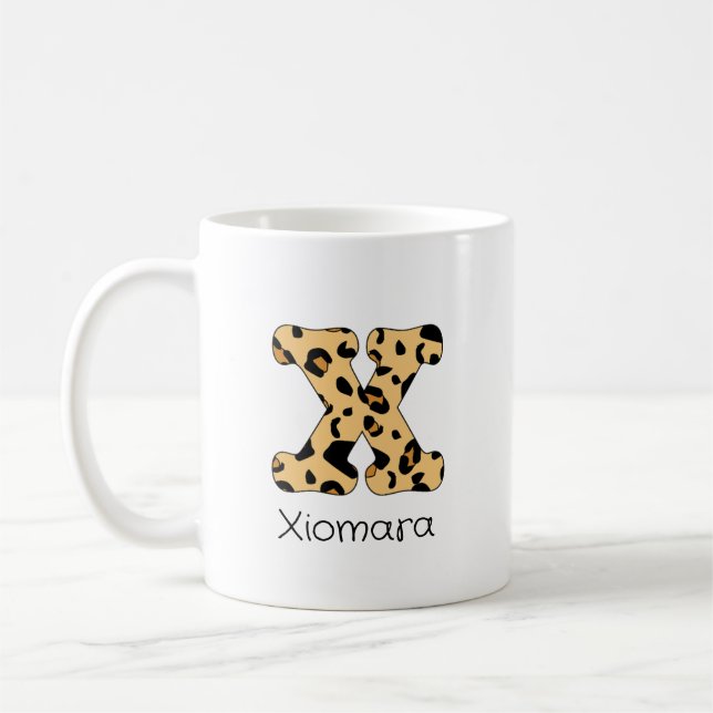 Leopardprint Initial x Gemener och Namn Kaffemugg (Vänster)