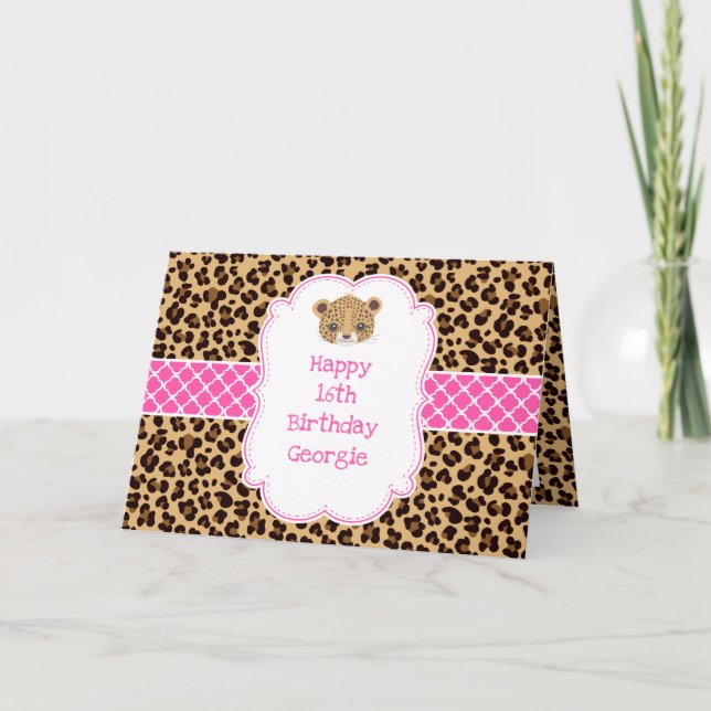 Leopardprint Rosa Quatrefoil  Kort (Framsida)