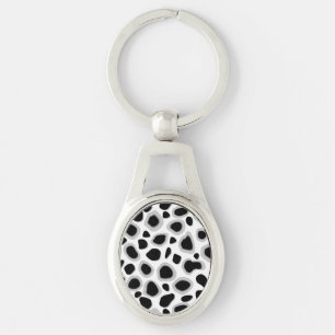 Leopardprint - Svart och Vitt Ovalt Silverfärgad Nyckelring