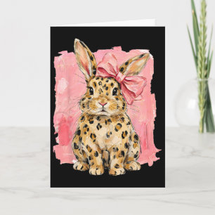 Leopardprintad kanin med rosa rosett Söt vår påsk Kort