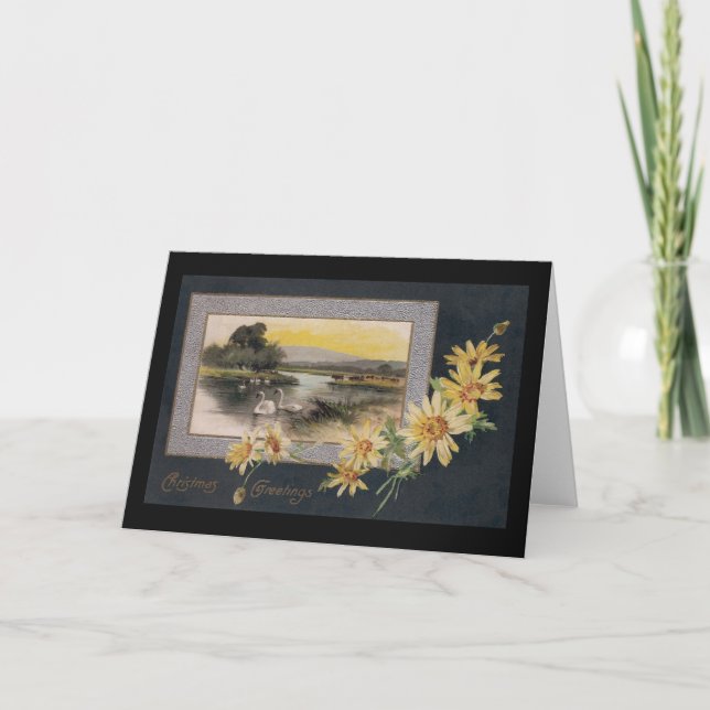 Leopards bane och Svanar Vintage jul Helgkort (Framsida)