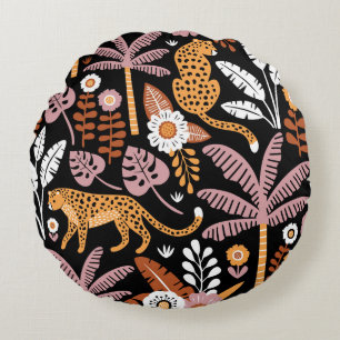 Leopards Handflatan Vintage Seamless Mönster Rund Kudde