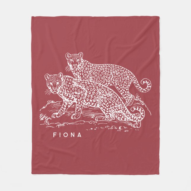 Leopards Illustration Burnt Sienna Fleece Blanket (Framsidan)