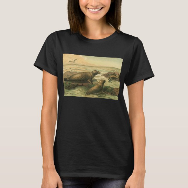 Leopardsäl, Gamla Vattenlevande Djur Marin Liv T Shirt (Framsida)