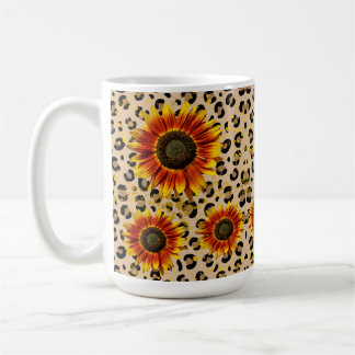 leopardskinn stil med girasol blommor kaffemugg