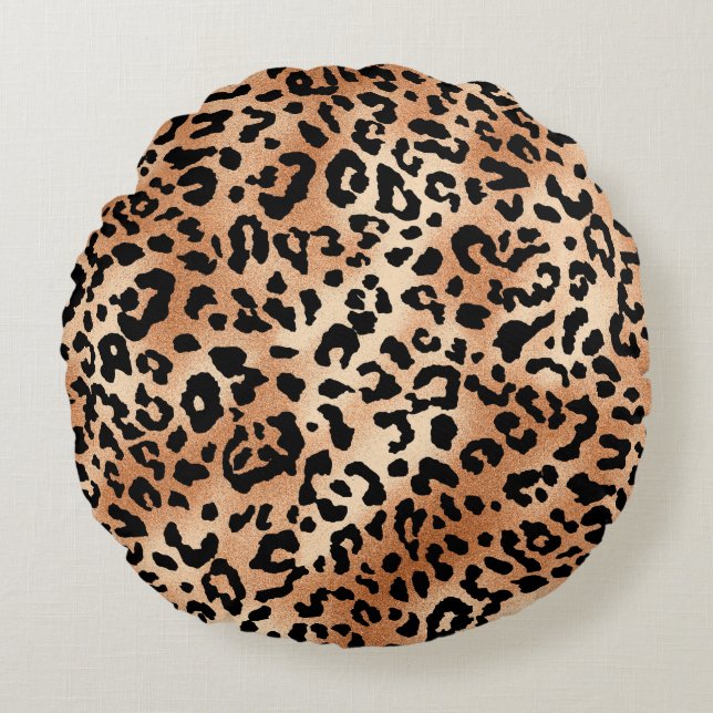 leopardskinn. Utformning av snyggt med leopard Rund Kudde (Framsidan)