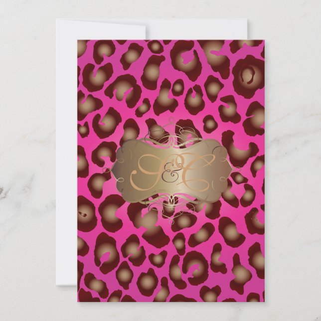 Leopardspets + pärlvridning/vintage/shock rosa inbjudningar (Framsida)