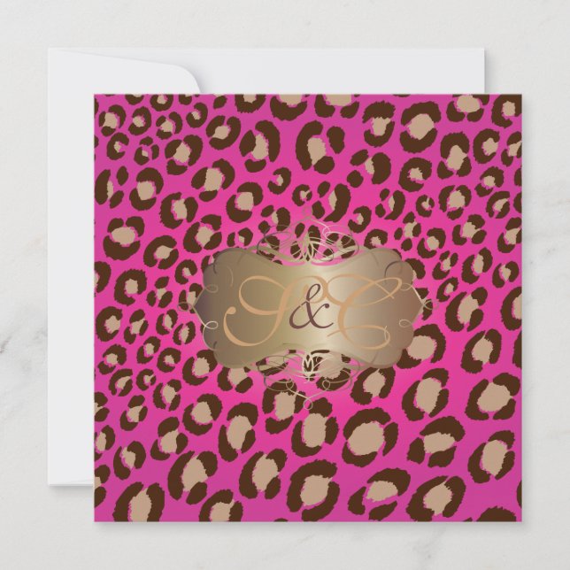 Leopardspets + pärlvridning/vintage/shock rosa inbjudningar (Framsida)