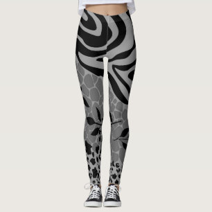 Leopardsvart och grått leggings