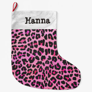 Leopardsvart och shock rosa stor julstrumpa