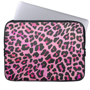 Leopardsvart och shock rosatryck laptop fodral