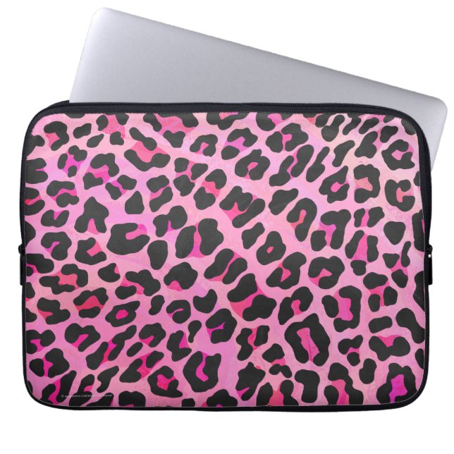 Leopardsvart och shock rosatryck laptop fodral (Framsidan)