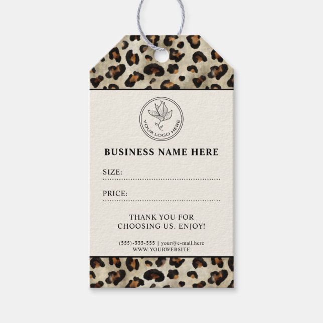 Leopardtryck anpassad butik logotyp pris hängande  presentetikett (Framsidan)