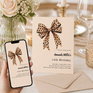 Leopardtryck båge brun beige födelsedag inbjudningar