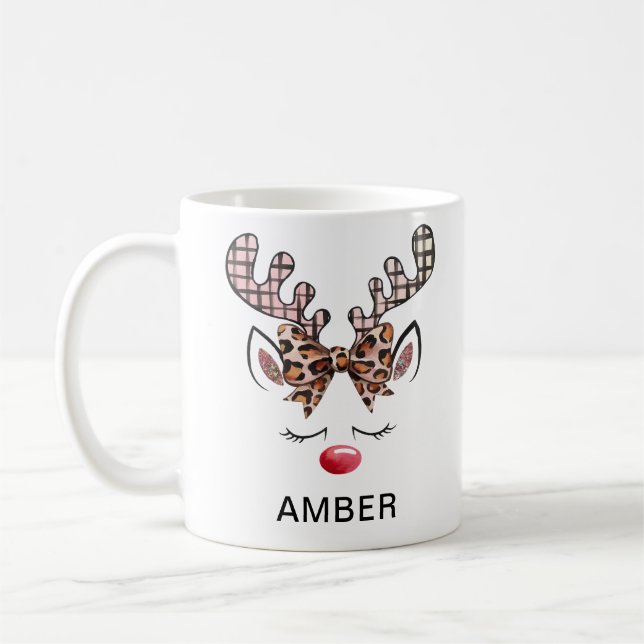 Leopardtryck Båge Rutig Renhorn Ren Kaffemugg (Vänster)