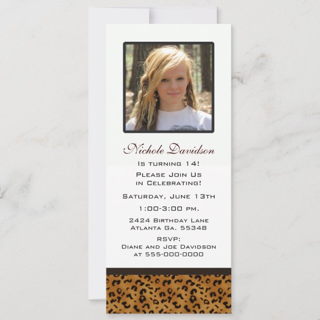 Leopardtryck: Bildpartyinbjudan Inbjudningar (Framsida)