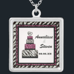 Leopardtryck för sebra n med silverpläterat halsband<br><div class="desc">Denna är en contemporary,  roligt och,  yet sofistikerat stylized presentera för design,  räcker det watercolored sebra- och leopardtrycket,  med en handpainted bröllopstårta med en hjärta överst.  Tillfoga dina namn,  och bröllop daterar,  och du har en mycket speciell gåva som uppskattar för en livstid.  DU KAN TYCKER OM OCKSÅ:</div>