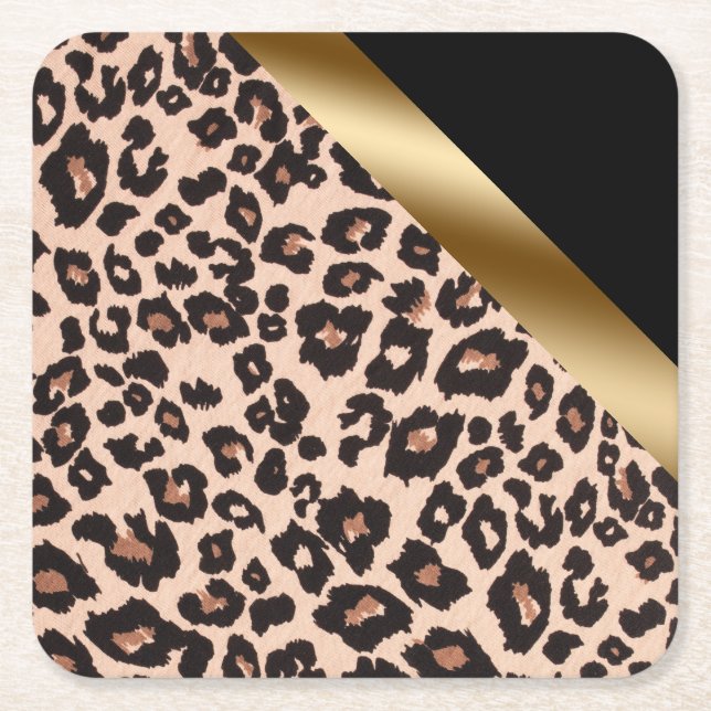 Leopardtryck Fyrkantig Pappers Coaster Underlägg Papper Kvadrat (Framsidan)