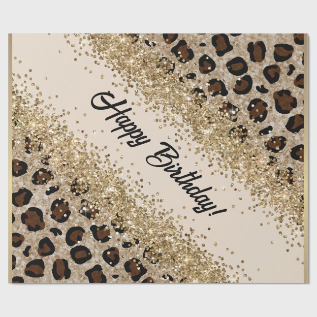 Leopardtryck Guldglitter Presentpapper (Platt)