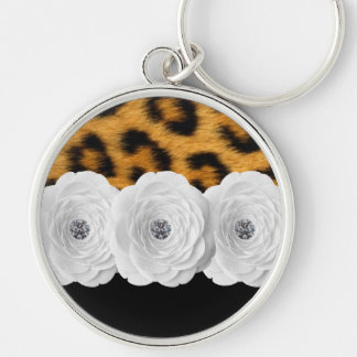 Leopardtryck Keychain Rund Silverfärgad Nyckelring