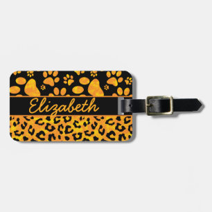Leopardtryck och tasspersonligadress bagagebricka