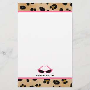 Leopardtryck & Retro rosa solglasögon Brevpapper
