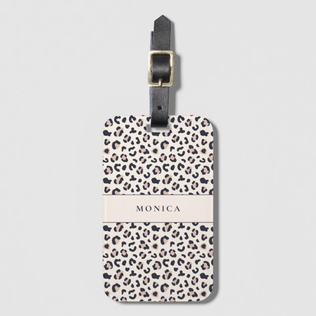 Leopardtryck rosa anpassat namn  bagagebricka (Framsida vertikal)
