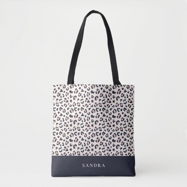 Leopardtryck rosa anpassat namn  tygkasse (Framsida)